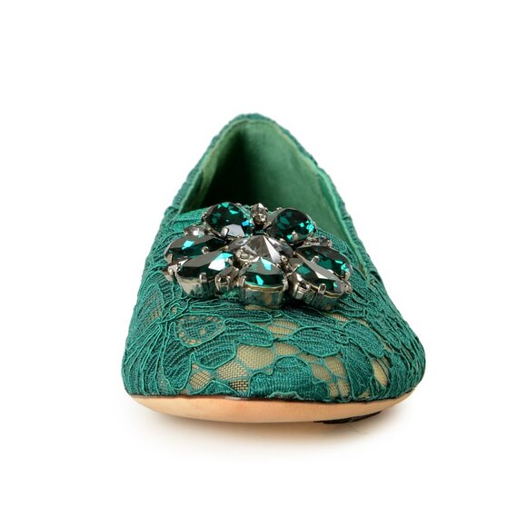 Dolce & Gabbana Women's Green Lace Leather Ballet Flat Shoes US 11.5 IT 41.5 - Picture 5 of 8
